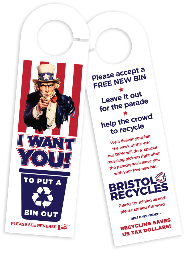 Doorhanger for Bristol Recycles July Fourth Drive