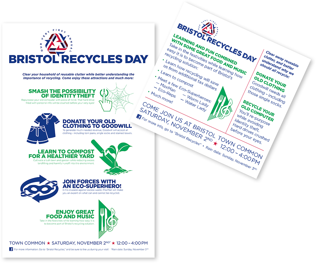 Poster and newspaper ad for Bristol's first annual recycles day event
