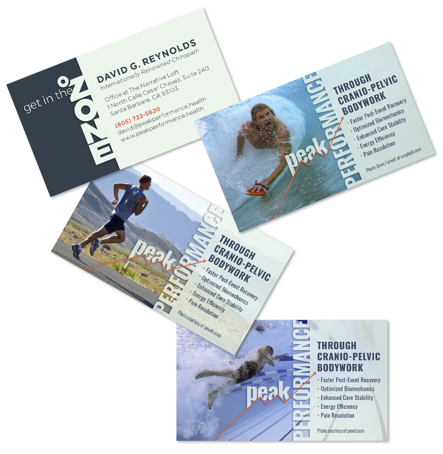 Peak Performance Business Cards, Varied Imagery on Reverse Side