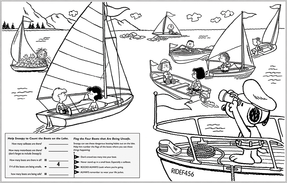 Snoopy Boating Safety Coloring and Activity Booket, (1 of 3 Page Spreads)